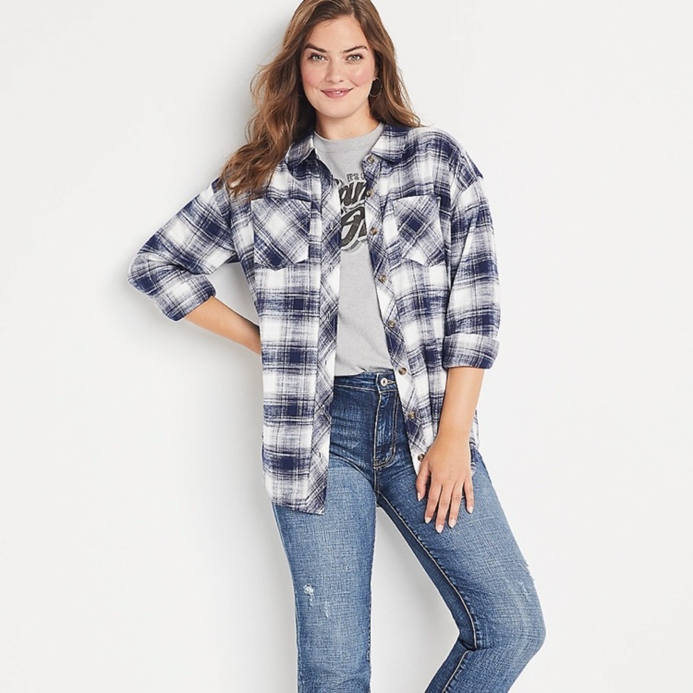 Maurices Oversized Plaid Button Down Shirt